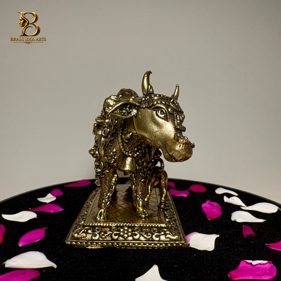Antique Brass Cow & Calf Statue — view 2