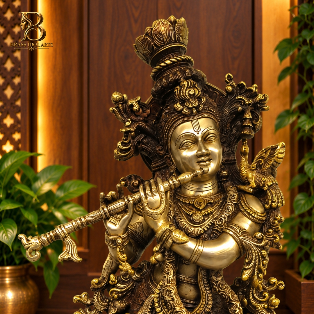Brass Krishna Flute Statue — view 2