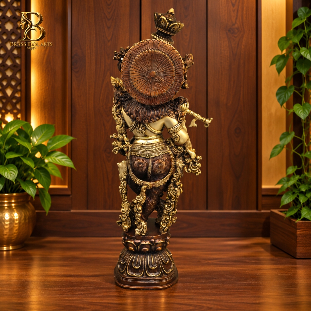Brass Krishna Flute Statue — view 3
