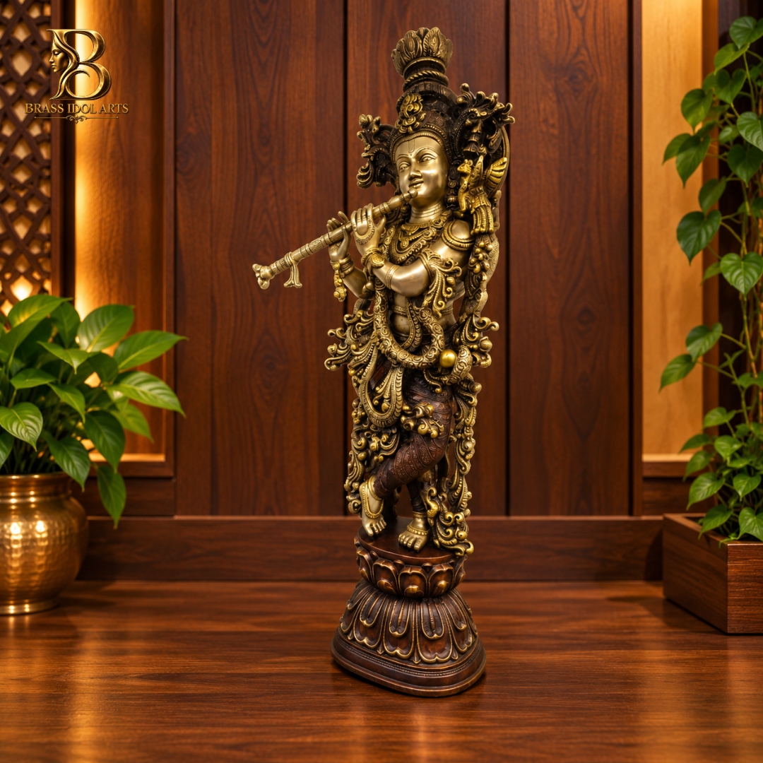 Brass Krishna Flute Statue — view 4