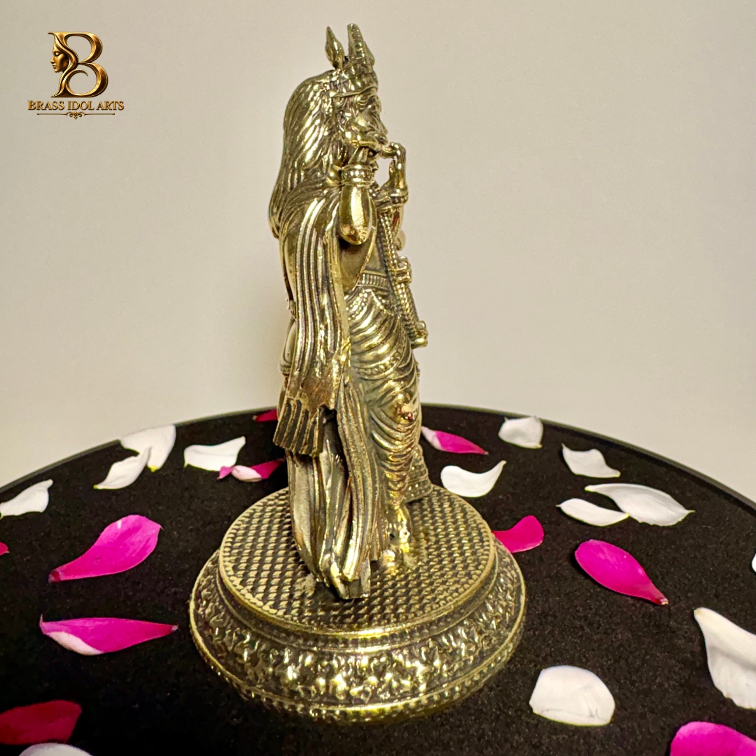 Brass Radha Krishna Statue – Krishna Playing Flute with Radha — view 2