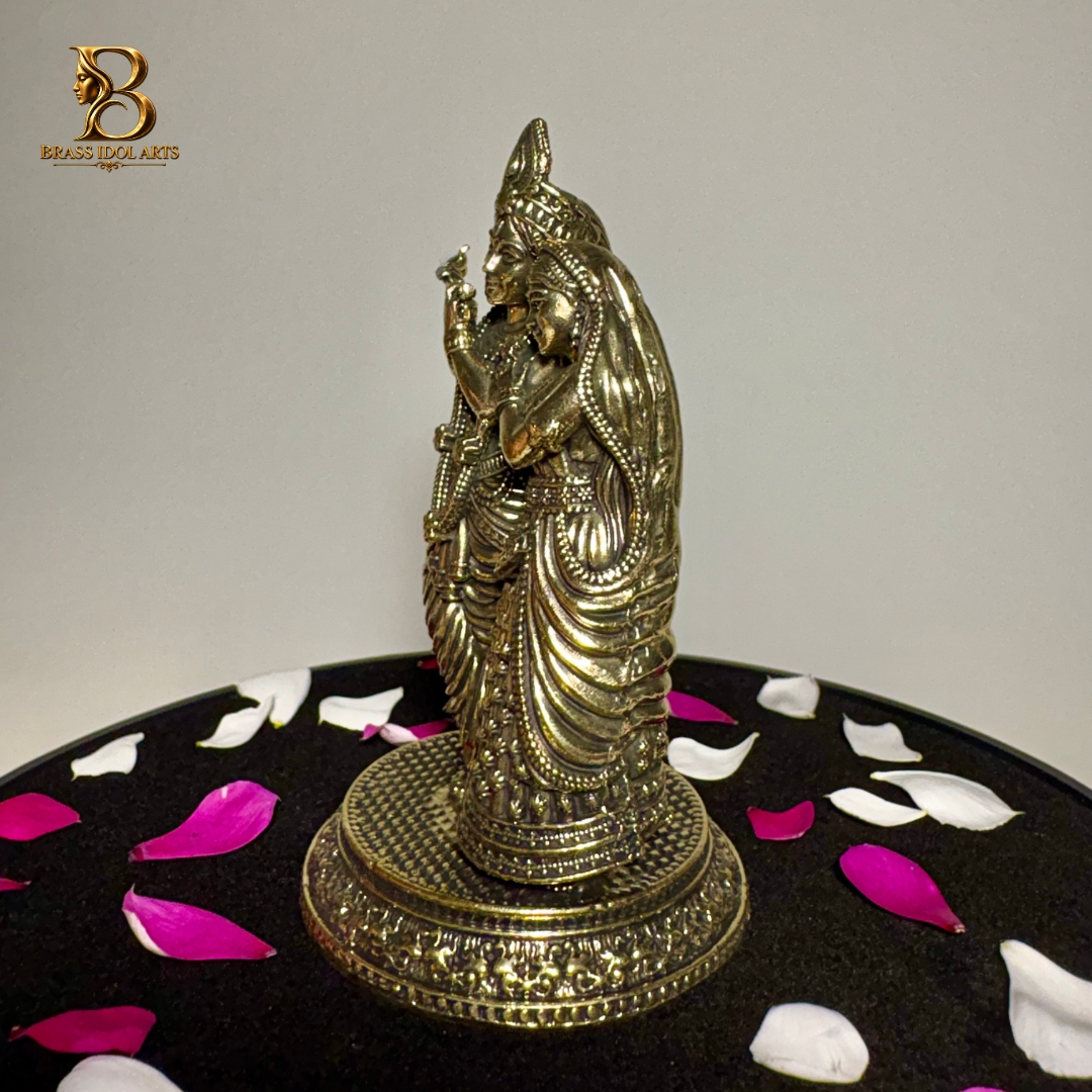 Brass Radha Krishna Statue – Krishna Playing Flute with Radha — view 4