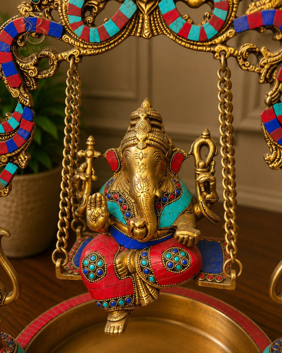 Ganesh Jhula Brass Sculpture — view 2