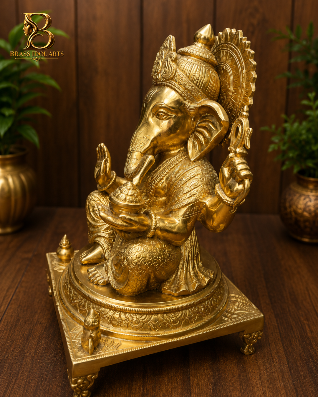 Golden Ganesh Brass Sculpture — view 4