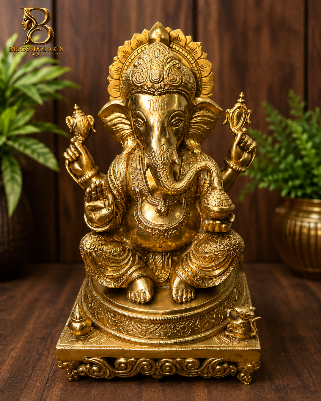 Golden Ganesh Brass Sculpture