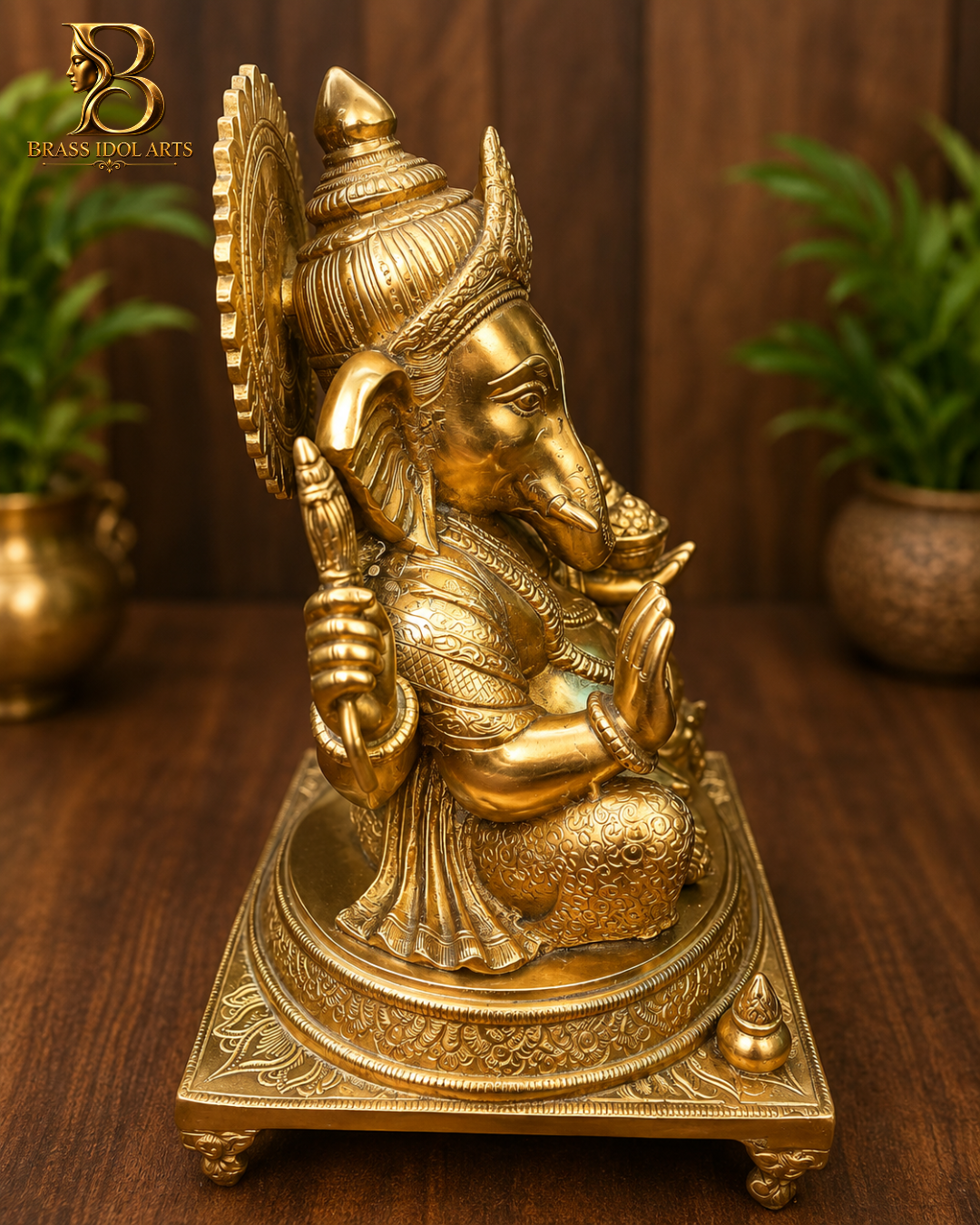 Golden Ganesh Brass Sculpture — view 2