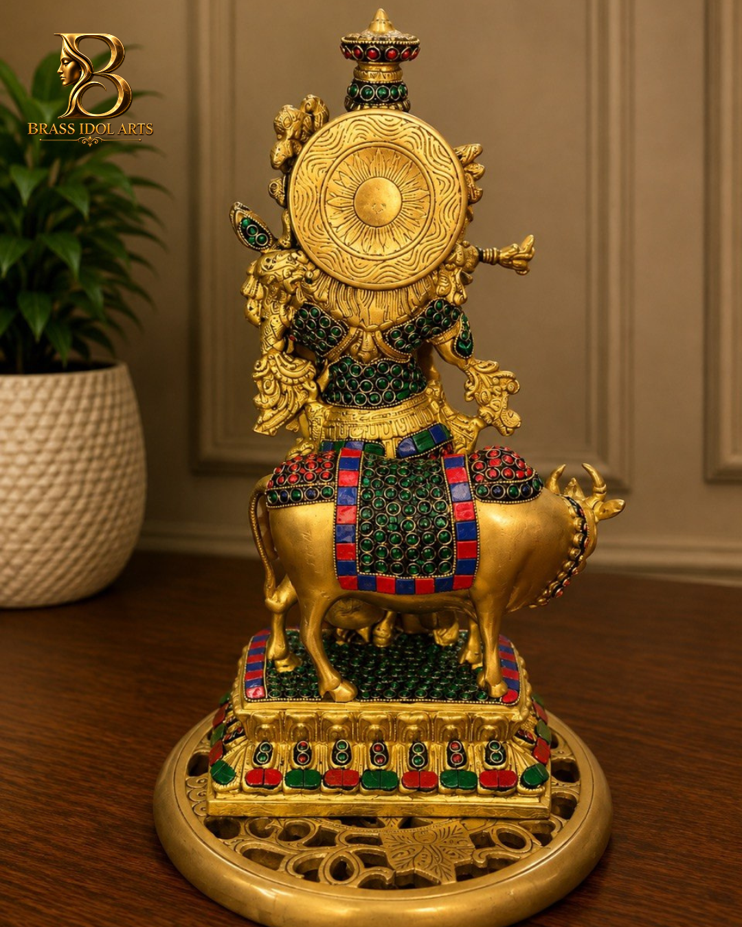 Krishna Golden Marble Brass Sculpture — view 4