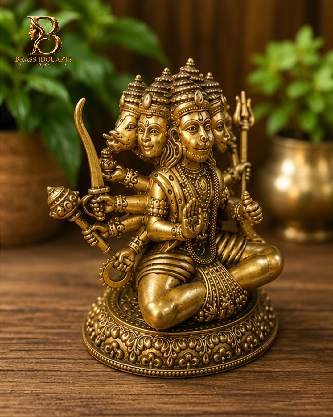 Panchmukhi Hanuman Brass Sculpture — view 2